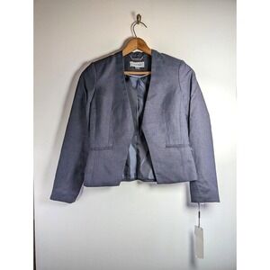 Calvin Klein Blazer Women Size 4 Petite Linen Blend Career Office Open Front NEW